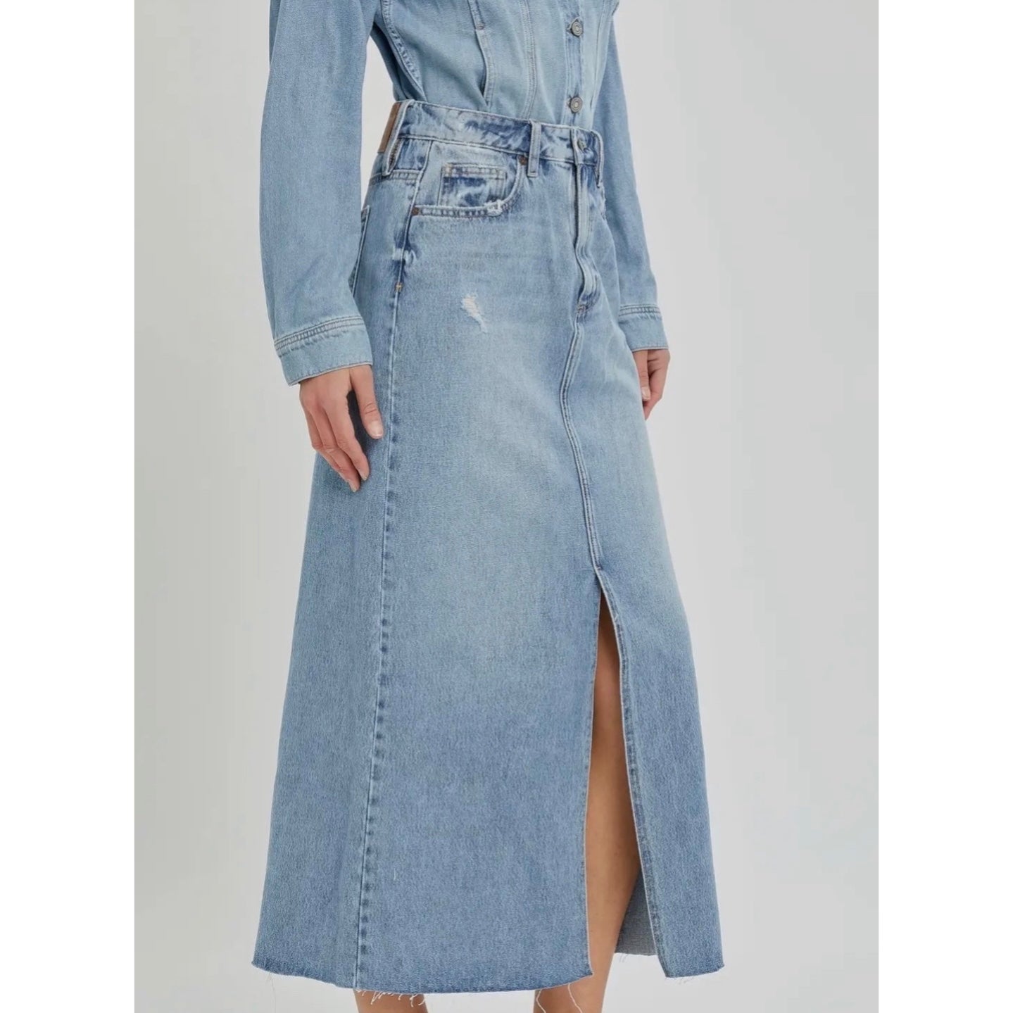 Classic Midi Denim Skirt - THE WILLOWS