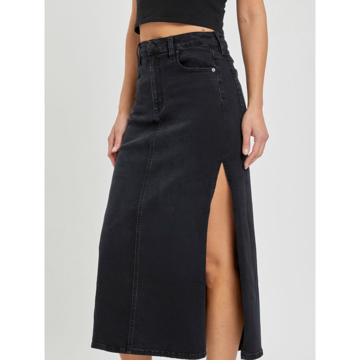 Side Slit Midi Denim Skirt